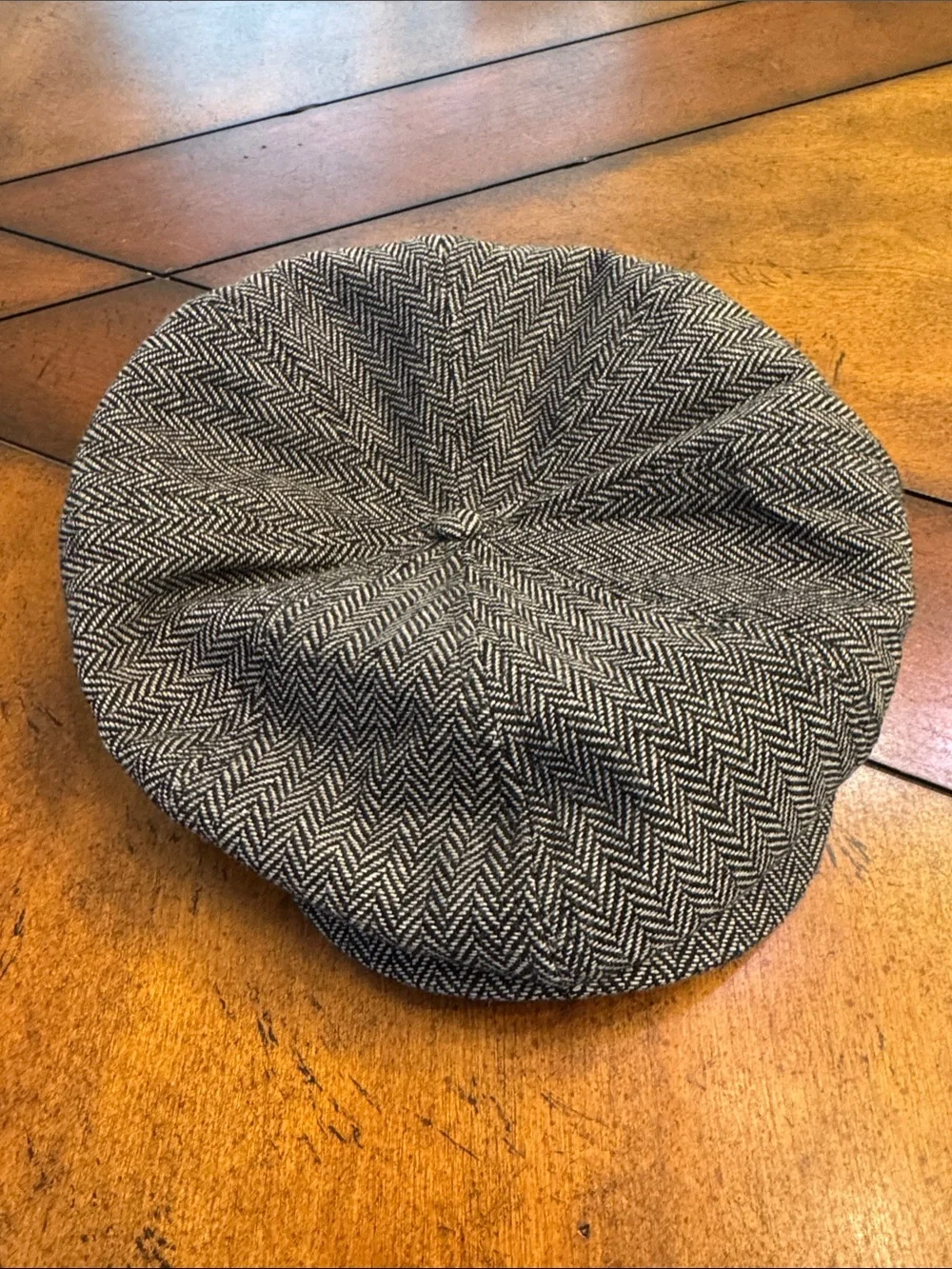 Brixton Gray Herringbone Newsboy Cap with Red Quilted Lining